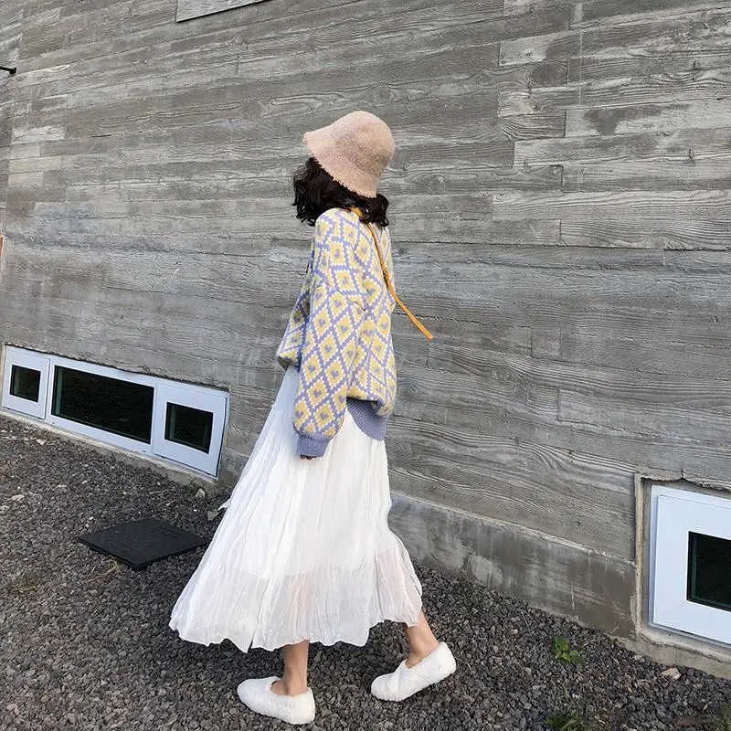 Summer White Boho Chiffon Pleated Skirts Women Spring Black Fungus Beach Long Skirt Vintage High Waist Elastic Patchwork Skirt 210619wtt