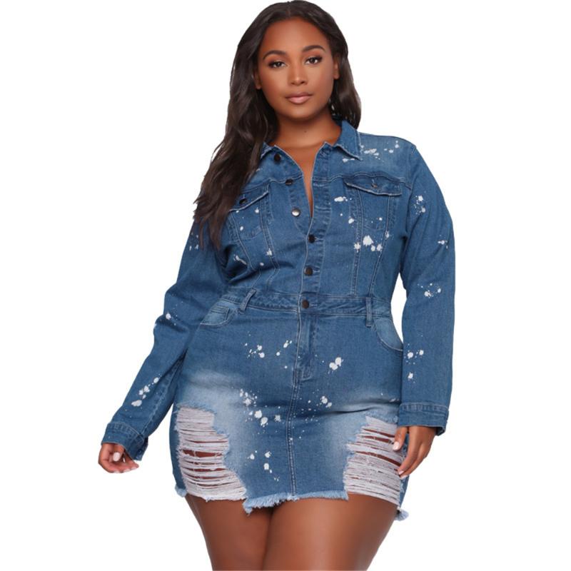 Plus Size Dresses HAOOHU Denim Ripped Holes Turn Down Collar Buttons Pocket Fashion Street Wear Winter Urban Commute, Blue
Plus Size Dresses HAOOHU Denim Ripped Holes Turn Down Collar Buttons Pocket Fashion Street Wear Winter Urban Commute, Blue