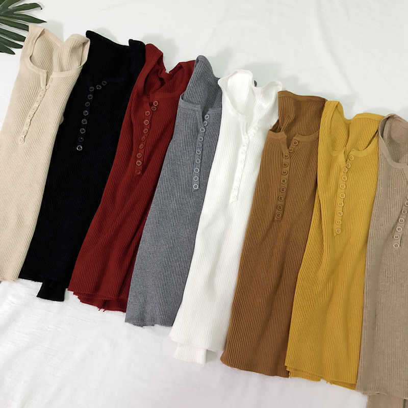 Spring Button V Neck Sweater Women Basic Slim Knitted Pullover s And Pullovers Knit Jumper Ladies 210914