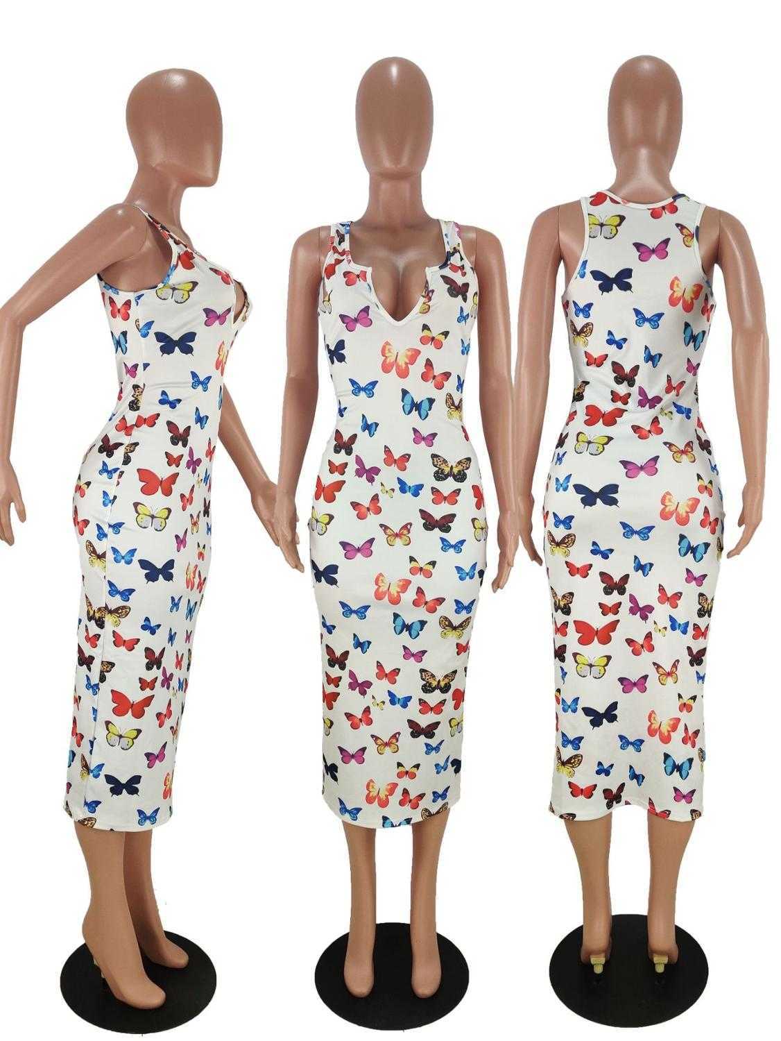 CM.YAYA Women Sleeveless V-neck Bodycon Mid-calf Length Dress Sexy Party Club Midi Bandage Pencil Dresses 210630