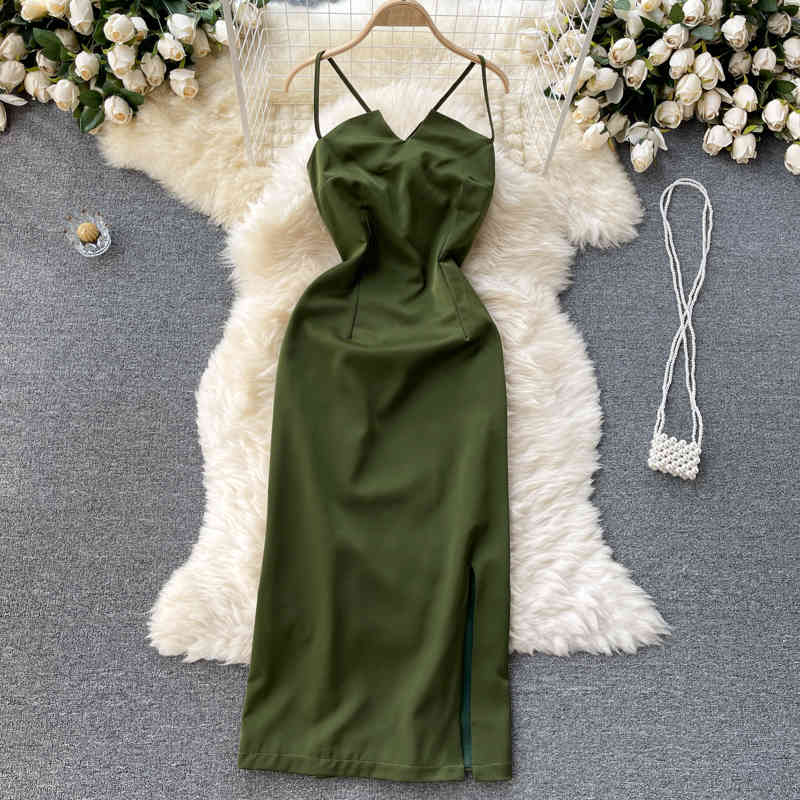 Women Sling Slim Split Backless Dress V-Neck Sleeveless Arrivals Lady Temperament Fashion Spring Summer 11D576 210525, Green
Women Sling Slim Split Backless Dress V-Neck Sleeveless Arrivals Lady Temperament Fashion Spring Summer 11D576 210525, Green