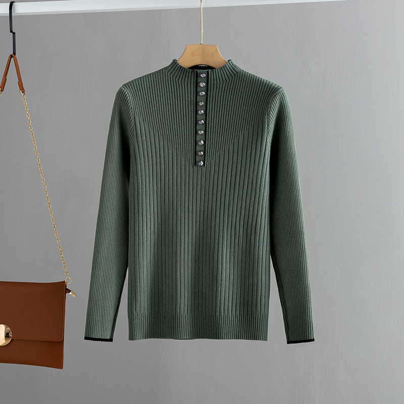 BYGOUBY Botton Fashion Women Autumn Winter Warm Sweater Thick Knitted Pullover Jumper Top Female Slime Rib Sweater 210918