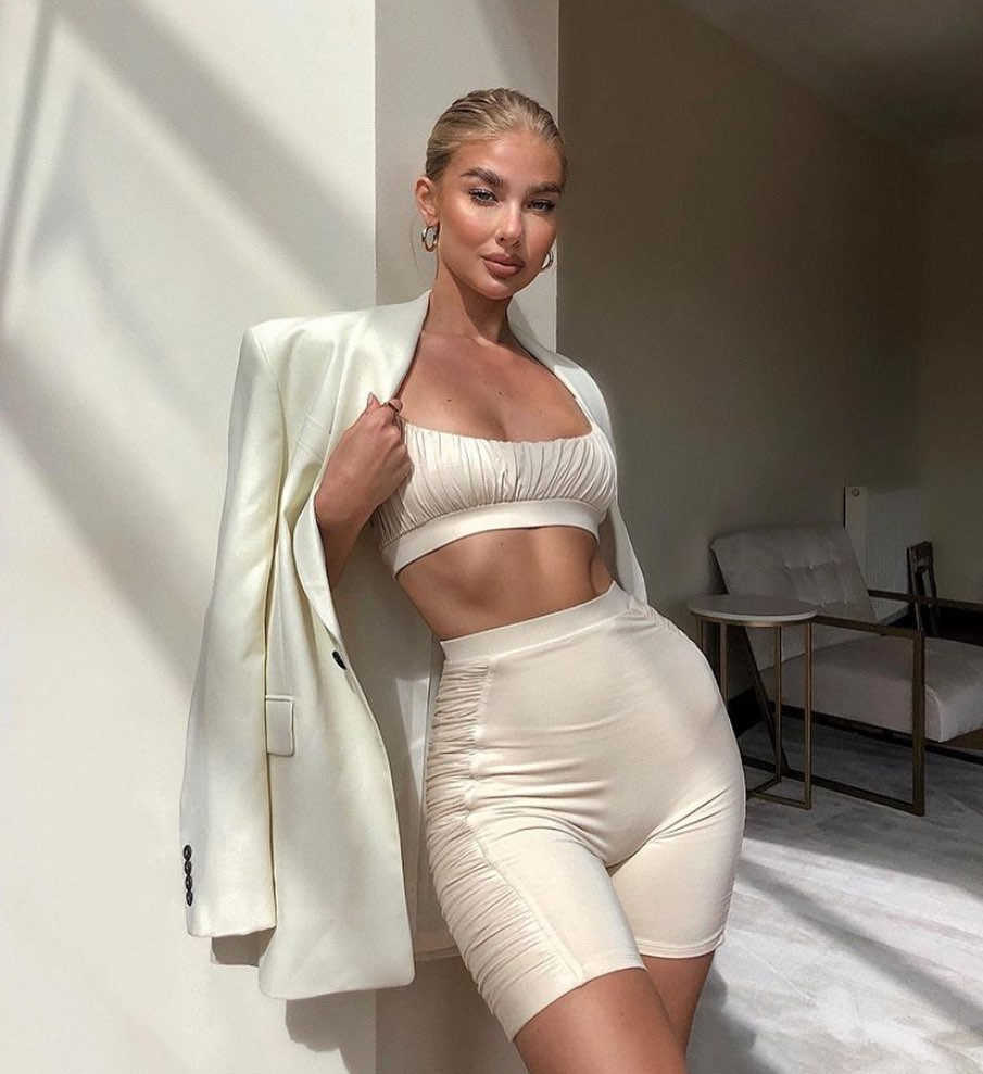 Colysmo Tracksuit Women Summer Activewear Two Piece Set Draped Spaghetti Strap Tops Shorts 2 Sets Outfits Black 210527