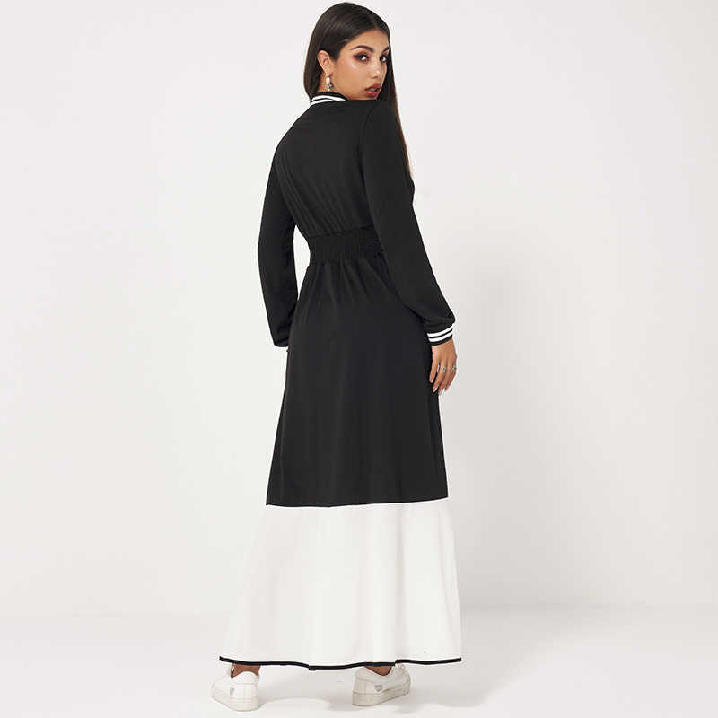 MAI&FUN Womens Dress Casual Sports Metal Zipper sSretch High Waist Contrast Color Stitching Long Sleeve Casual Dress 211023