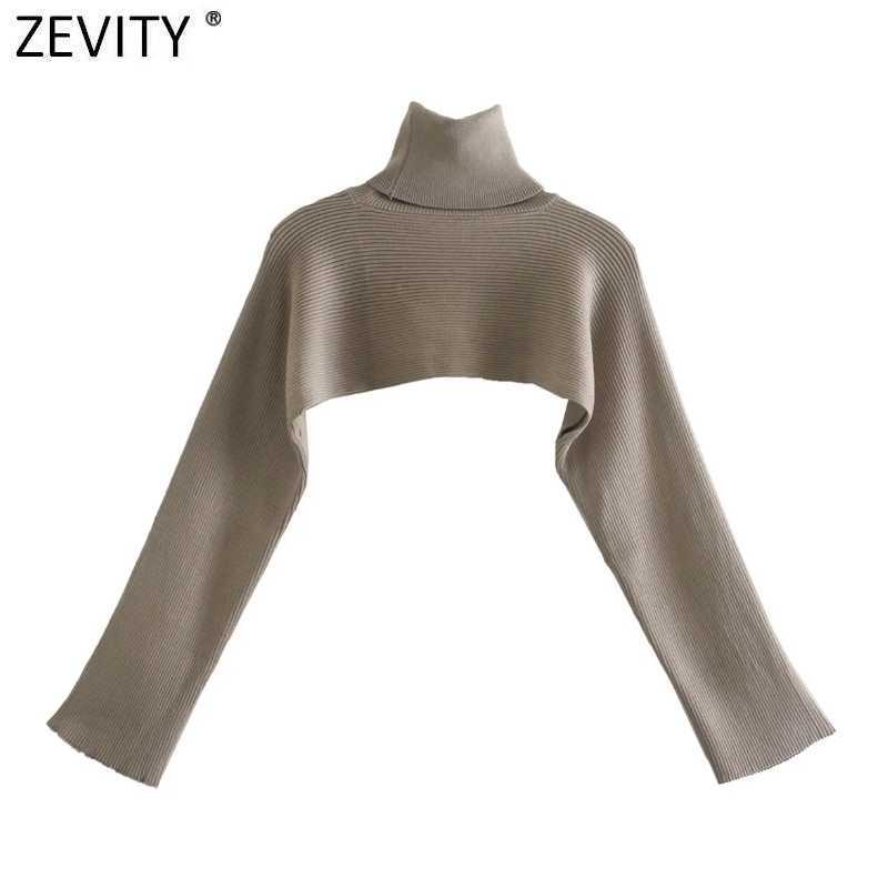 Zevity Women High Street Turtleneck Collar Solid Loose Knitting Sweater Female Long Sleeve Chic Pullovers Autumn Wrap Tops S484 210603