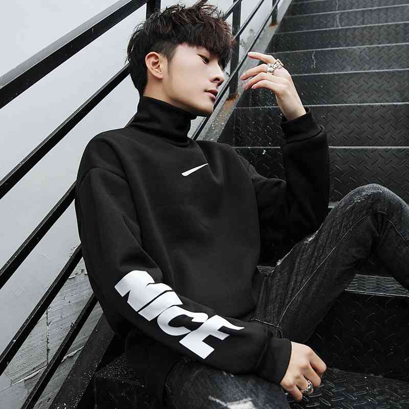 Autumn and winter warm Plush tide brand new long sleeved sweater men's fashion Korean high collar bottomed shirt loose, Black
Autumn and winter warm Plush tide brand new long sleeved sweater men's fashion Korean high collar bottomed shirt loose, Black