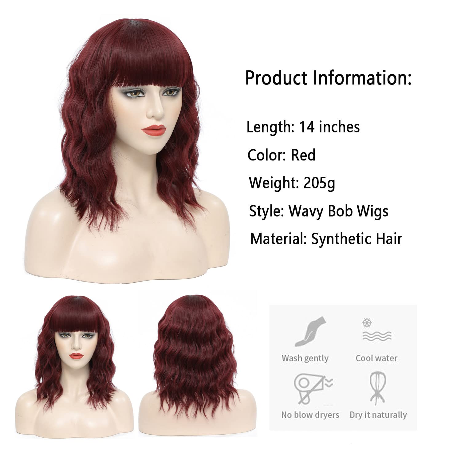 Short Bob Wigs Middle Part Synthetic Shoulder Length Curly Wavy bob Synthetic wig Colorful Cosplay Halloween Daily Party Use