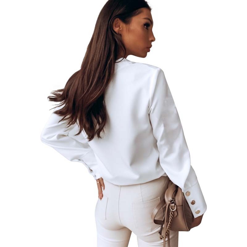 Autumn White Blouse Womens Casual Fashion Stand Collar Long Sleeve Plus Size Office Ladies Shirt Elegant Female Tops And Blouses 210225