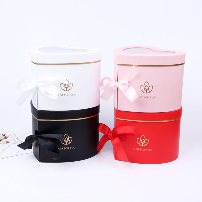 Gift Wrap Kraft Paper Two Layer Heart Florist Flowers Packing Box With Transparent Window DIY Handmade Gifts Boxes Wedding Decor
