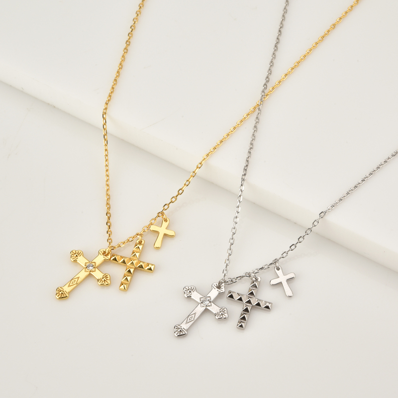 KIKICHICC Gold 925 Sterling Silver Small Three Cross Pendant Charm Long Chain Necklace Fashion Fine Jewelry Gift 220214