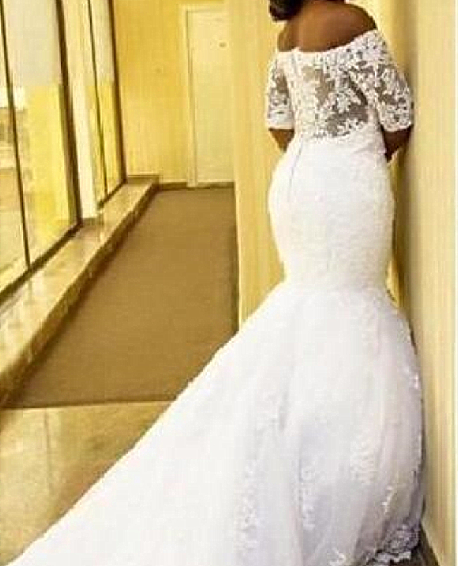 Stylish Long Train African Mermaid Wedding Dresses Plus Size 2021 Bateau Off Shoulder Lace Wedding Dress Bride Chapel Trumpet Wedding Gowns
