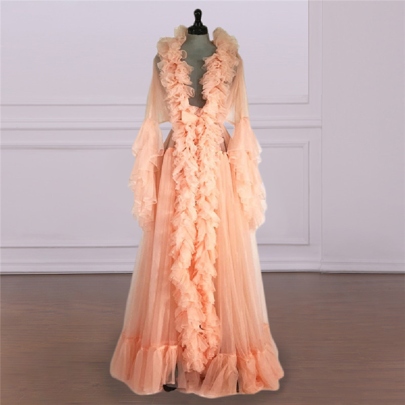 Summer Sexy Wedding Robes Women Tiered Ruffles Long Sleeve Dress Robe Formal Event Overlay Sleepwear Nightgowns