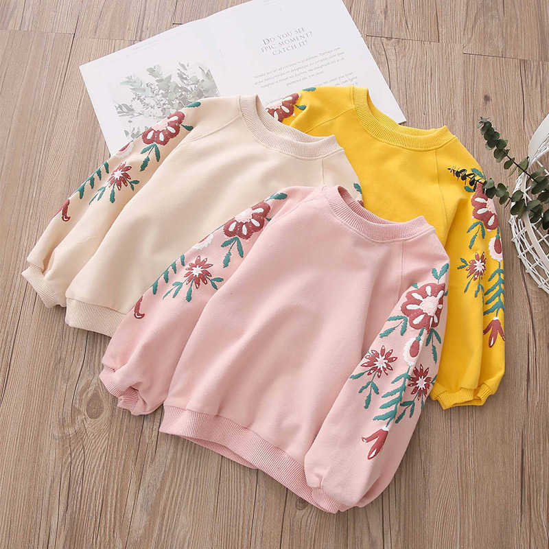 Autumn Spring Casual 3-4 5 6 7 8 9 10 11 12 Years Teenager Children'S Flower Tops Hoodies Kids Baby Girl Loose Sweatshirts 210529