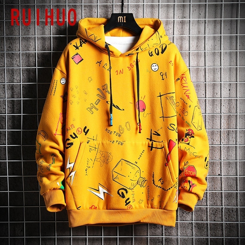RUIHUO Autumn Harajuku Hoodie Men Clothing Men's Hoodies Hip Hop Male Sweatshirt Japanese Streetwear M5XL 201020