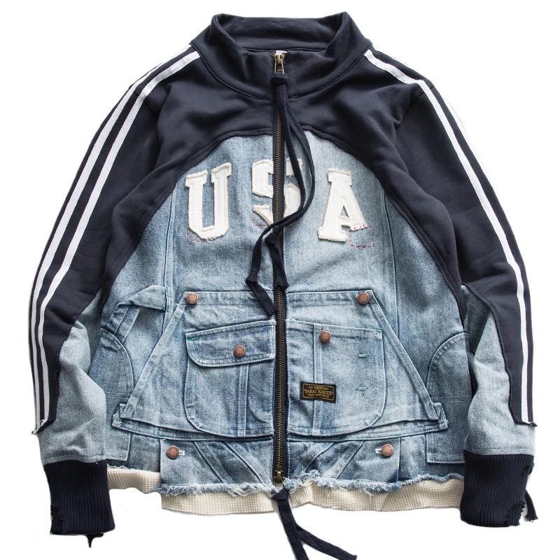 2021 Men's Fashion Patchwork Denim Jackets Vintage Striped Ripped Jean Coat for Male, Black;brown
2021 Men's Fashion Patchwork Denim Jackets Vintage Striped Ripped Jean Coat for Male, Black;brown