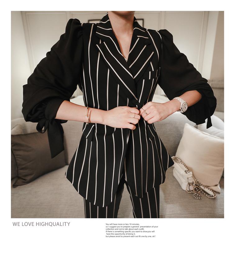Women's Two Piece Pants 2021 Spring Elegant Office Work Wear Pant Suits 2 Sets For Women Stripe Blazer Jacket + Trousers Outfits Femme