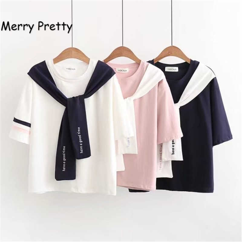 Merry Pretty sailor t shirt women summer Japan style embroidery crop tshirts short sleeve tie bow neck cotton tops 210526, Pink
Merry Pretty sailor t shirt women summer Japan style embroidery crop tshirts short sleeve tie bow neck cotton tops 210526, Pink