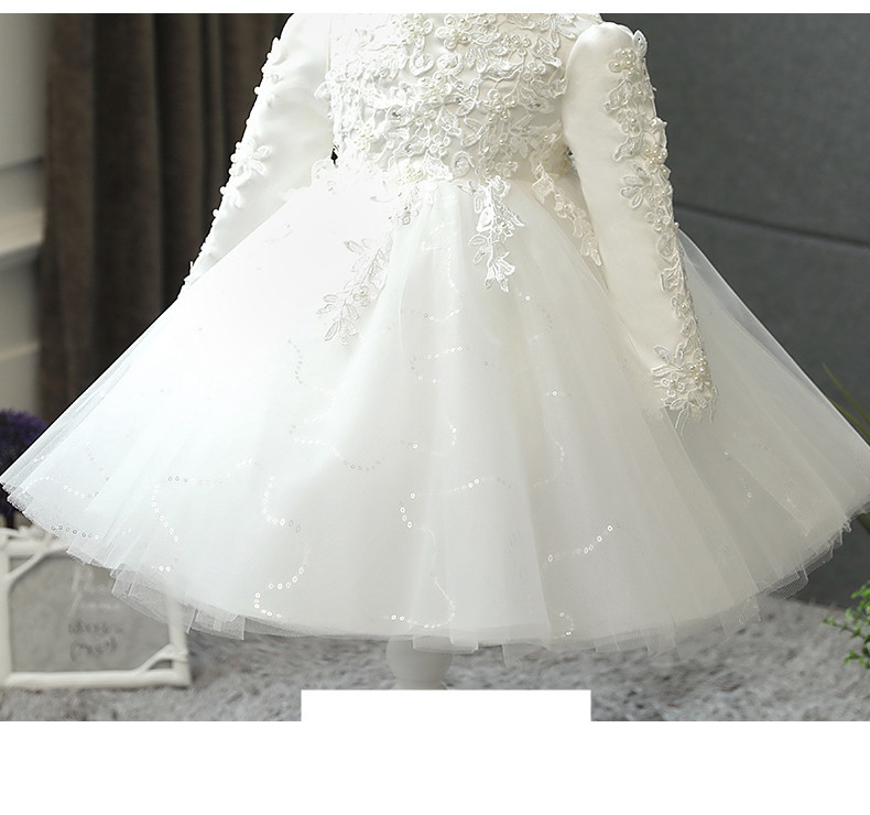 Baby Girl Wedding Dress Long Sleeve Newborn Girls Christmas Princess Gowns Beads Lace Infant Kids 1 Year Birthday Baptism Dress 210315