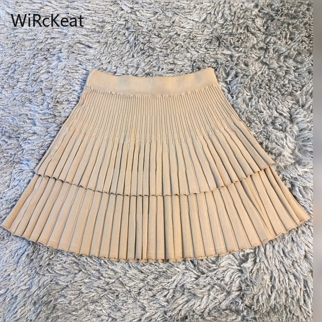 WiRcKeat Warm Knitted Mini Skirt Female Autumn Winter Ruffler Womens Skirt Solid Short High Waist Skirt Women Casual 210306