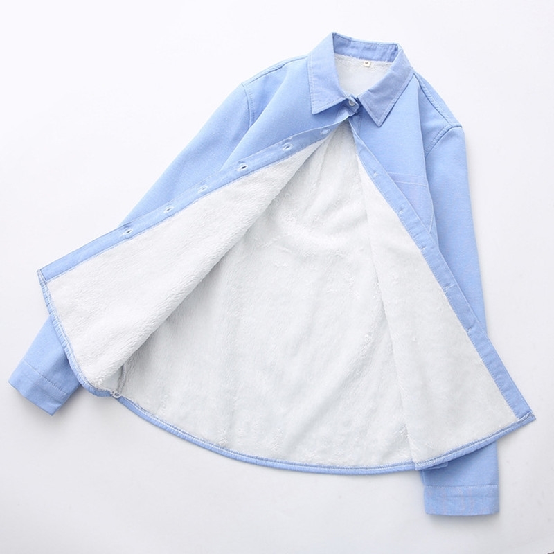Quality Autumn Winter Shirts Women Long Sleeve Blouse Thickening Shirt Velvet Bottoming Shirt Cotton Ladies Tops Warm For Woman 210225