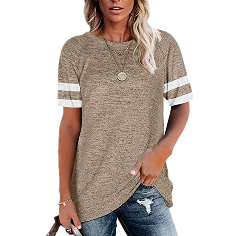 2022 T-Shirt style European and American stitching round neck casual short sleeve loose top women