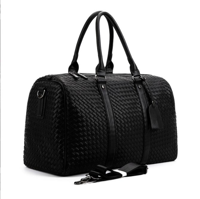 Factory wholesale men bag hand-woven black handbags classic woven leather travel bags outdoor travels fitness leathers handbag