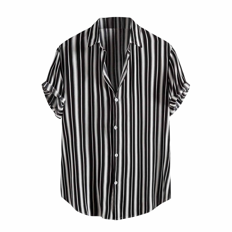 Men Shirt Streetwear Summer Fashion Men's Stripe Short Sleeve Casual Blouse Hawaiian Button Shirt Blouse Chemise Homme 210708, Black
Men Shirt Streetwear Summer Fashion Men's Stripe Short Sleeve Casual Blouse Hawaiian Button Shirt Blouse Chemise Homme 210708, Black