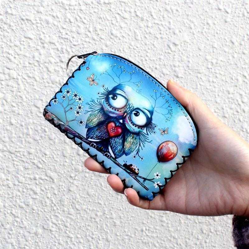 Animals Coin Purses Fashion Print Purse With Zipper Plush Key Chain Bag Kawaii Hand Made Children Leather Kids Wallet