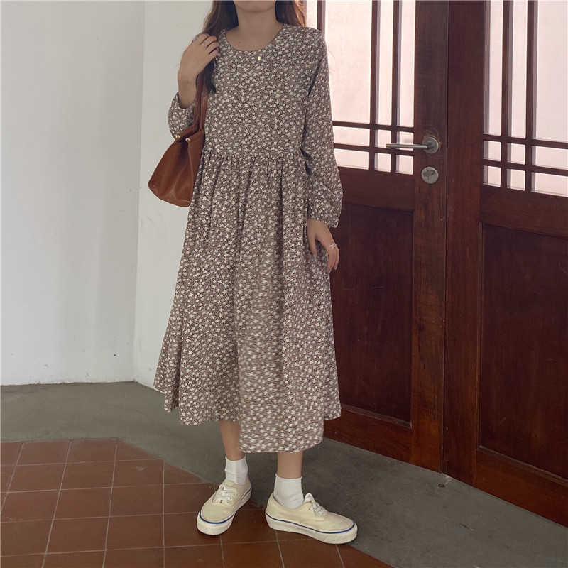 Women Spring Summer Dresses Fashionable Elegant High Waist Vintage Korean Style Floral Oversize Lady Long Dress DR9121 210806