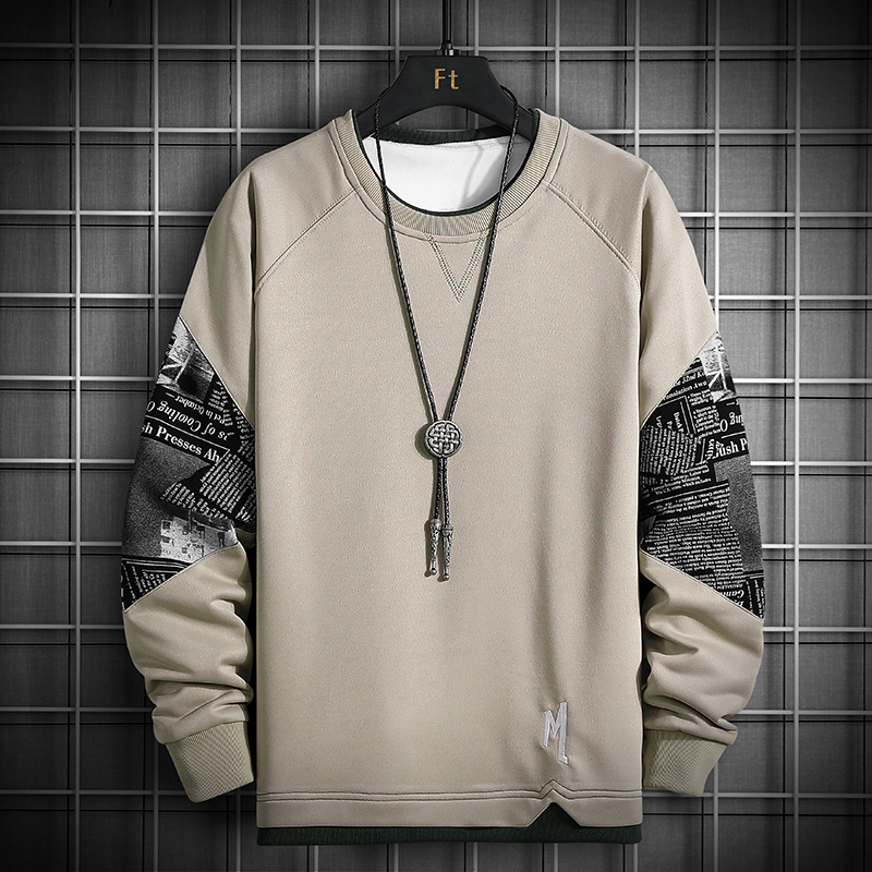 Patchwork Print Sweatshirts Men New Harajuku Hoodies with Printed Sleeve Mens Hip Hop Sweatshirt Streetwear Fashion Tops 201020