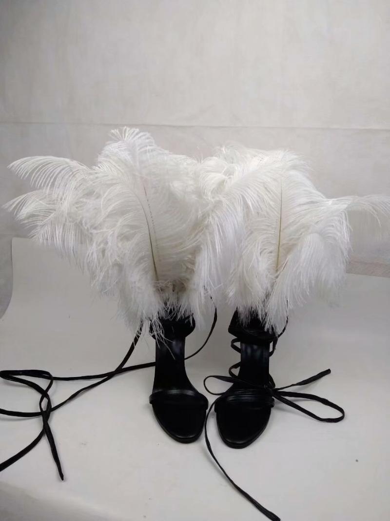 show fashion sandals genuine leather feather stiletto heel shoes