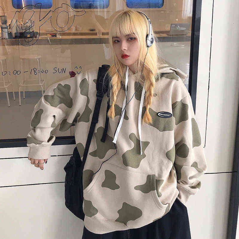 Oversized Hoodies Women Fashion Cow Print Long Sleeve Hoodies Autumn Winter Hooded Sweatshirt Casual Loose Pullovers Female 211109