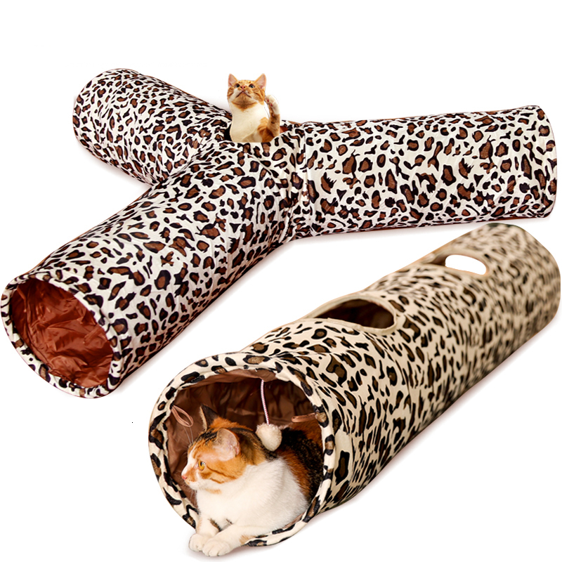 

2021 New Pet Tunnel 3 Leopard Holes Crinkle Kitty Play Toy with Folding Pipe Ball for Small Medium and Large Rabbit Cats Qai8