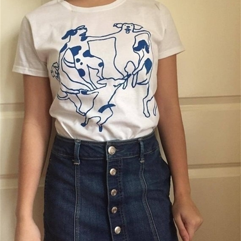 kuakuayu-JBH MATISSE The Dance Dogs Dance Graphic Funny Printed T-Shirt Casual Stylish Unisex Tee Girl Kawaii Dogs Hipster 210306
