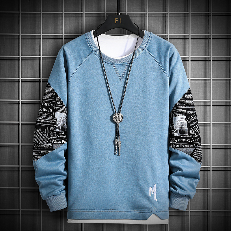 Patchwork Print Sweatshirts Men New Harajuku Hoodies with Printed Sleeve Mens Hip Hop Sweatshirt Streetwear Fashion Tops 201020