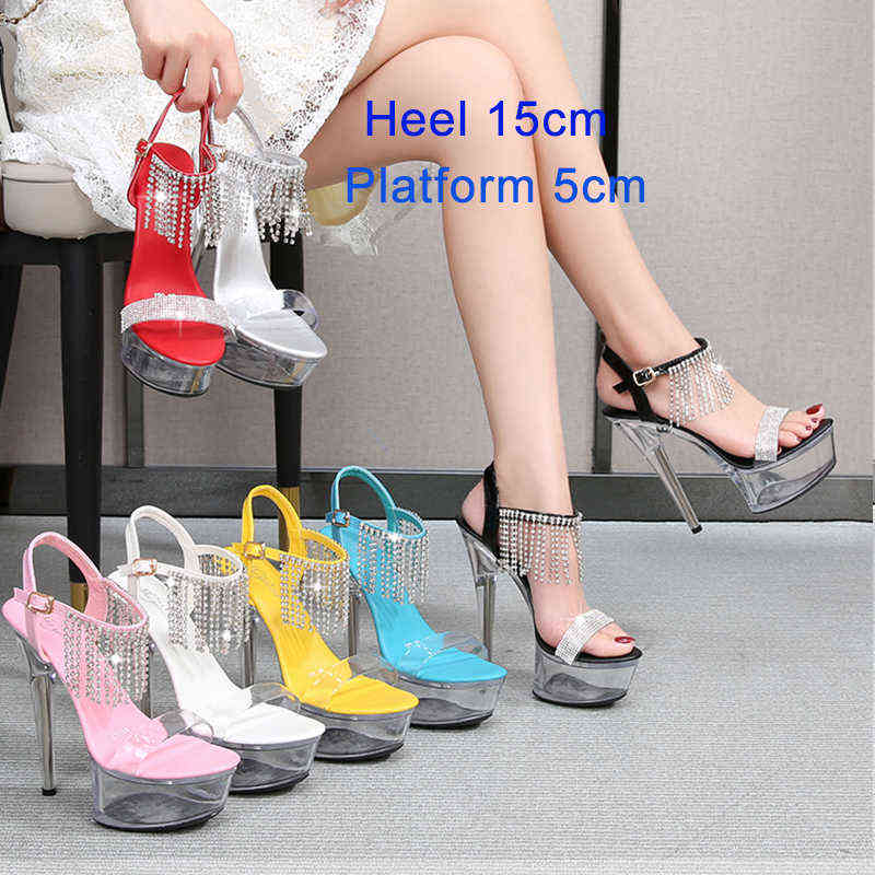 women shoes summer sandals gladiator heels Pole Dance High-heeled Sandals Clear High Heels Platform Diamonds Sandals Striper Y220209