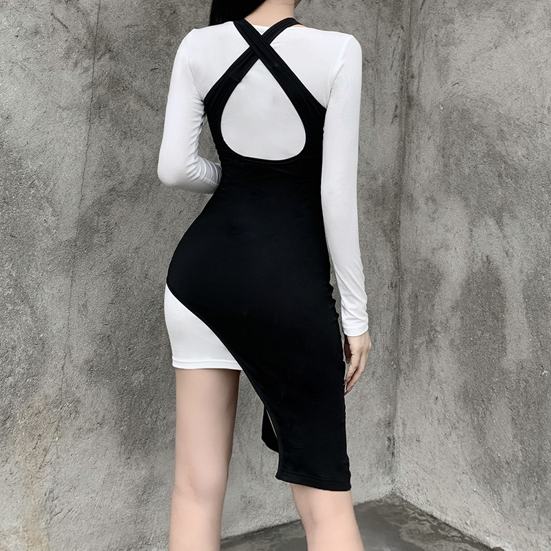 Streetwear Black White Patchwork Dress Harajuku Punk Skinny Crop Tops Women Gothic Sexy Cross Hollow Out Autumn Dress, Black;gray
Streetwear Black White Patchwork Dress Harajuku Punk Skinny Crop Tops Women Gothic Sexy Cross Hollow Out Autumn Dress, Black;gray