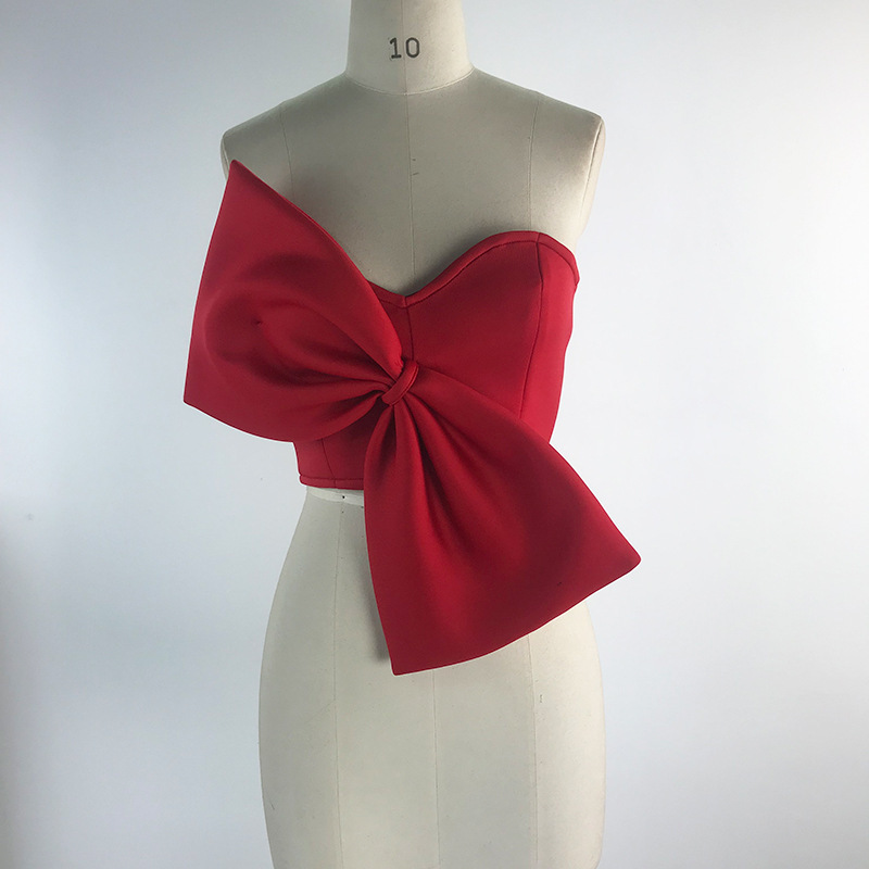 DEAT New Spring Fashion Temperament Korea Solid Color Sexy Bow Wrapped Chest Women Tops Tide PD121 210306