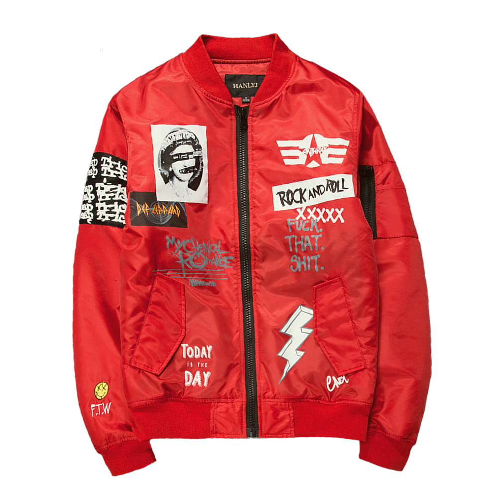 2021 New Street Fashion Black Red Army Green Men Bomber Ma1 Jacket Retro Embroidery Anarchy Coat Masculinity Oj08