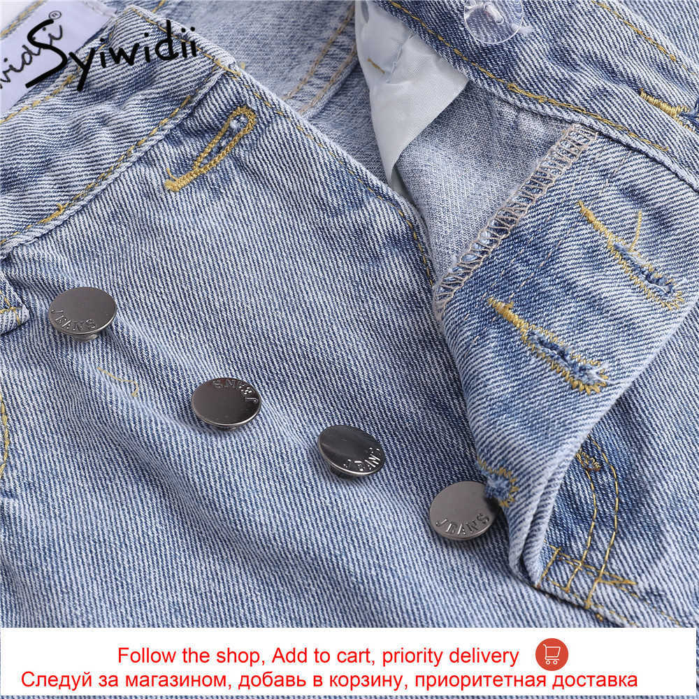 Syiwidii Button Up Jeans for Women Fashion Korean Denim Pants Irregular High Waisted Straight Streetwear Baggy 210922