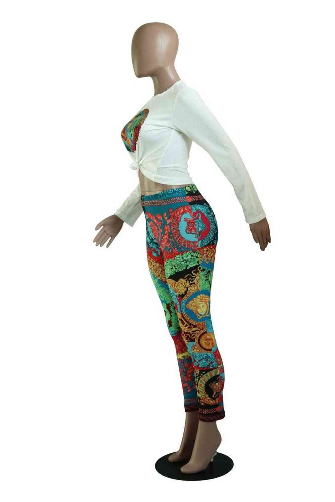 Two Piece Sets Women Fashion Tracksuits Print Casual Long Sleeve Top Pants Pencil Elastic 2 211105