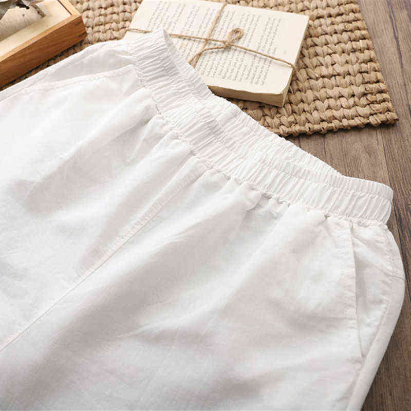 Johnature Style Casual Loose Women Calf-length Pants Spring Summer Fashion Solid Cotton Linen 211115