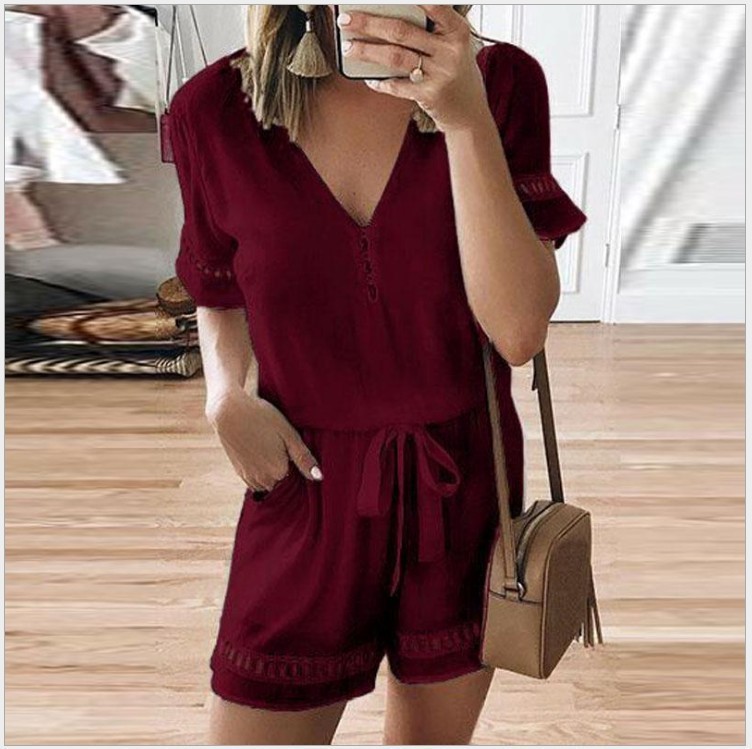 Jumpsuit Shorts White Black Blue Red Bandage Plus Size Xxxl Xxxxl Xxxxxl Romper Women Summer Overalls Combishort Femme Ete T200527