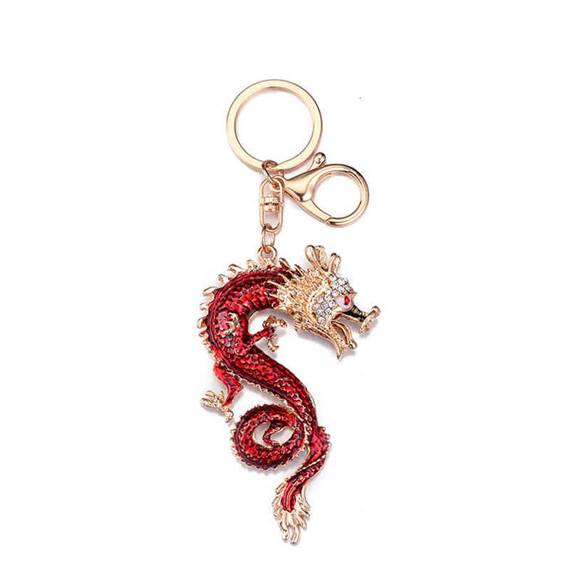 Key Rings Chinese Style Large Zodiac Dragon Metal Chain Car Pendant Firewood Dog Creative Small Gift Ring