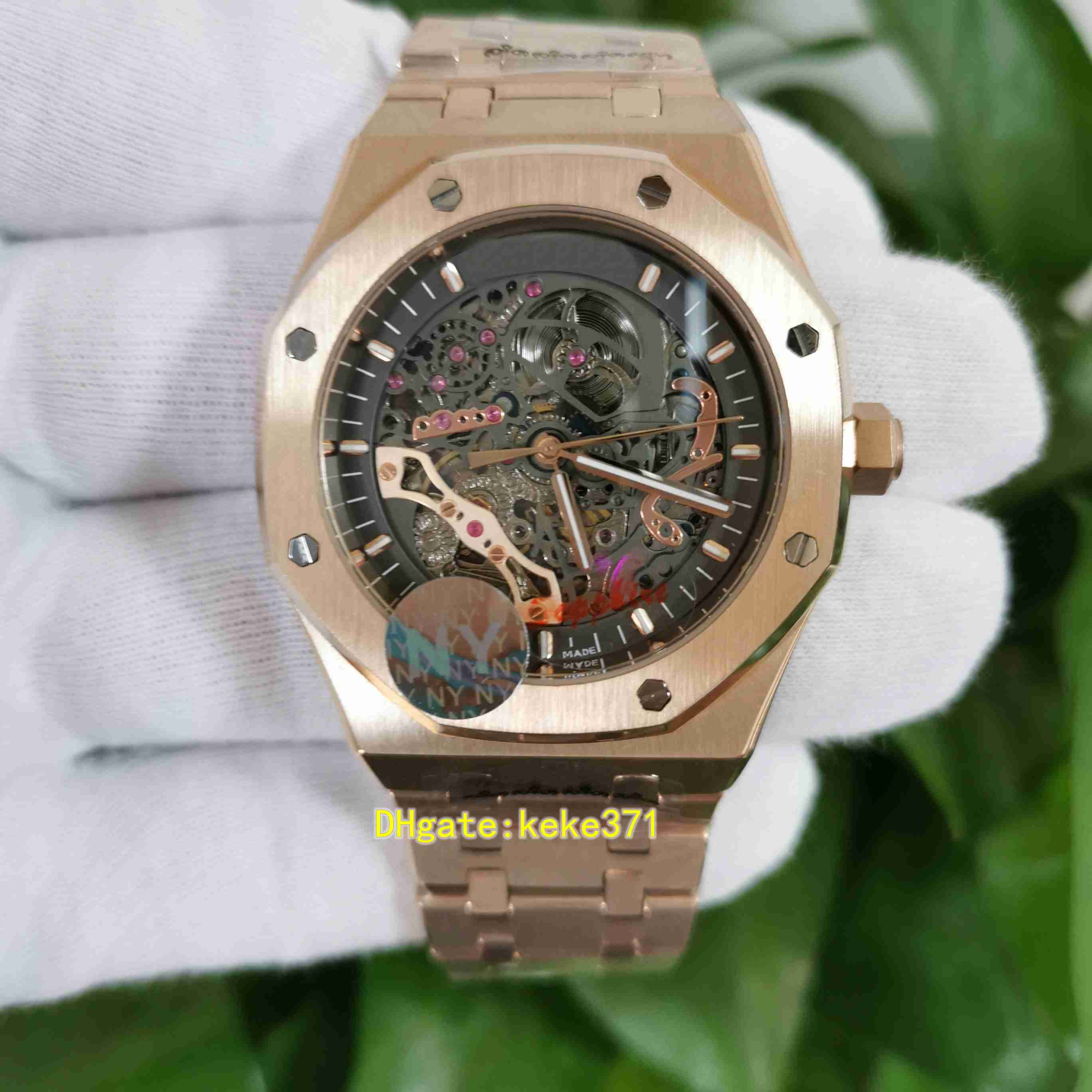 Fashion High Quality men Watch Wristwatches 41mm 15407 Skeleton 15407ST.OO.1220ST.01 Luminescent Rose Gold Transparent Mechanical Automatic Mens Watches, No box papers
Fashion High Quality men Watch Wristwatches 41mm 15407 Skeleton 15407ST.OO.1220ST.01 Luminescent Rose Gold Transparent Mechanical Automatic Mens Watches, No box papers