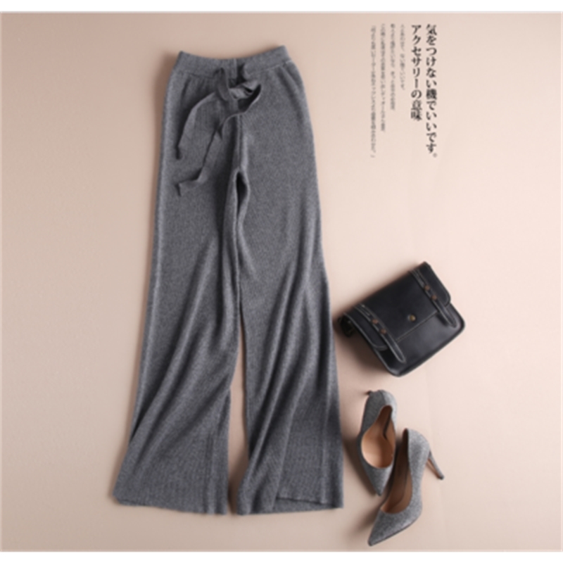 Women Pants New Spring Soft Waxy Comfortable HighWaist Cashmere Knitted Pants Female Pure Color Wide Leg Pants Casual T200104
