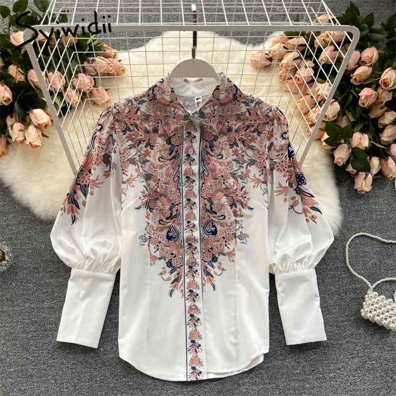 Print Button Up Blouses Womens Summer Korean Fashion Long Lantern Sleeve Turn-down Collar White Vintage Shirts 210607
Print Button Up Blouses Womens Summer Korean Fashion Long Lantern Sleeve Turn-down Collar White Vintage Shirts 210607