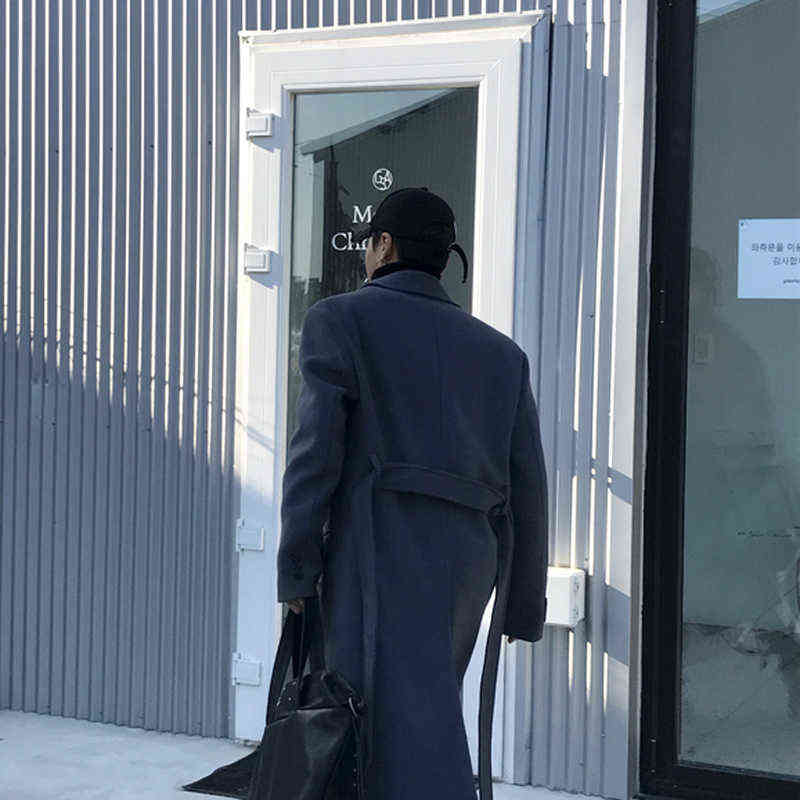 IEFB Men's Winter Middle Long Korean Trend Thickened Warm Woolen Coat Double Breasted Loose Business Style Fashion Windbreaker 211122