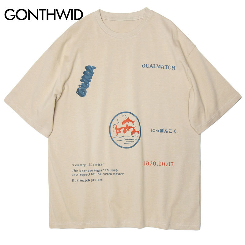 GONTHWID Whales Print Short Sleeve Tee Shirts Harajuku Casual Streetwear T-Shirts Men Hip Hop Summer Fashion Tshirts Tops Male 210225