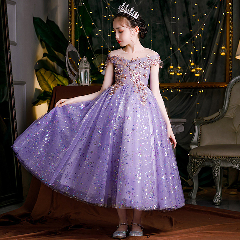 2021 Cute wer Dresses off shoulder Appliqued Beaded Feather Girl Pageant Gown Cascading Ruffle Sweep Train Custom Made Birthday Gowns